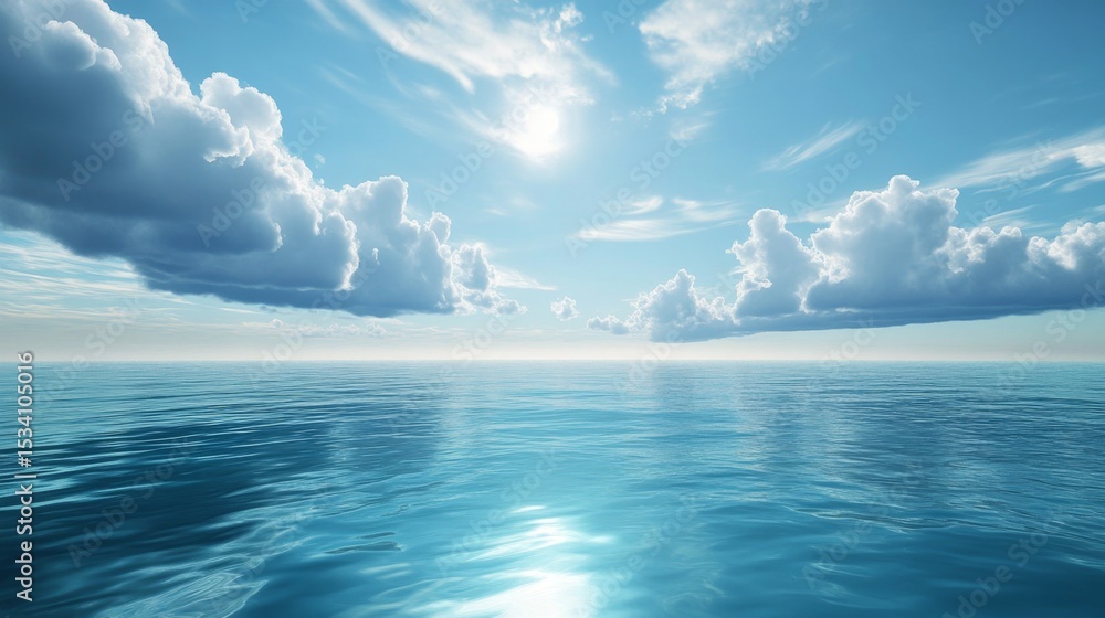Obraz premium Azure Expanse of Water Under the Warm Sunlight and Soft Clouds