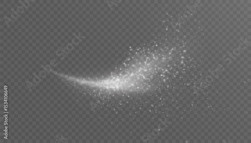 Glowing wave with white sparks and dust on transparent background. Used in magic effects, New Year and fairy-tale design.