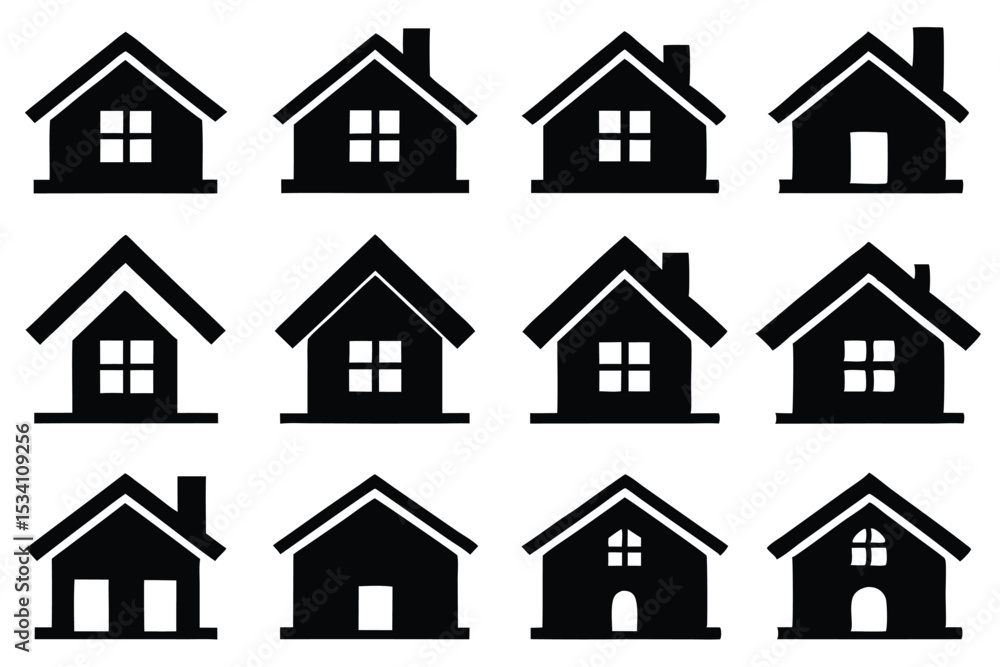 Fototapeta premium Stylish Black House Icons for Modern Design Projects