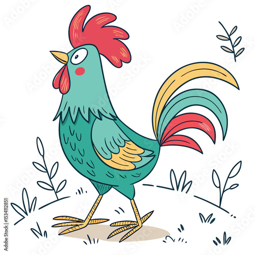 The Colorful Rooster Awaits Sunrise With A Mighty Crow