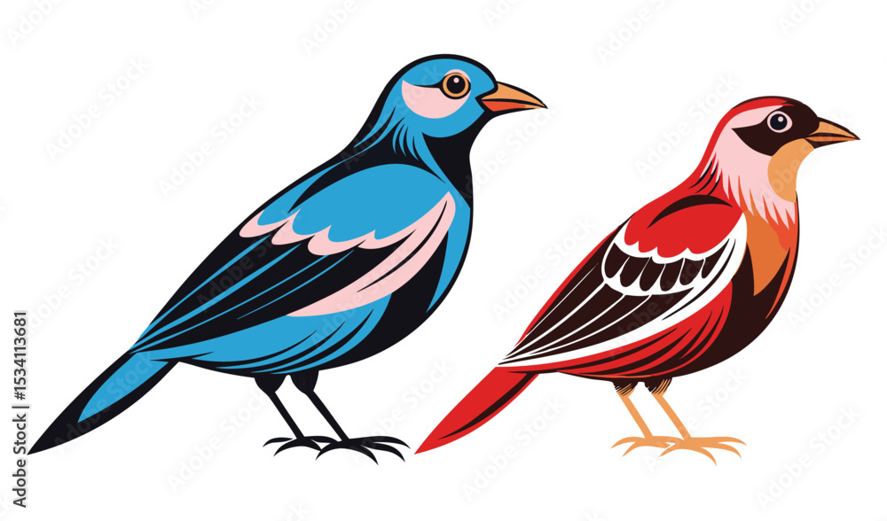 Fototapeta premium Photo of a vibrant blue and red bird illustration, isolated on white background