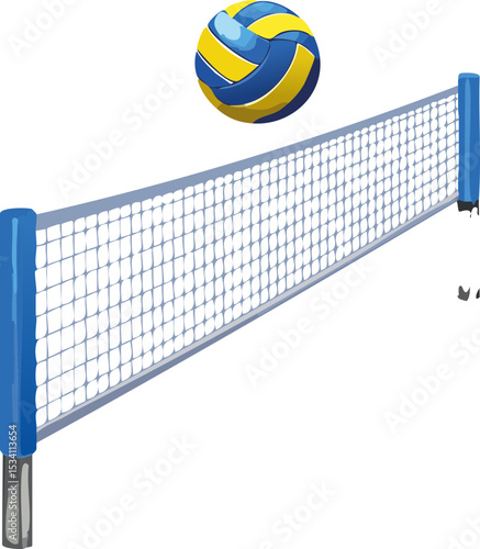 Filet de volley-ball et ballon en suspension