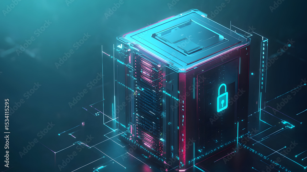 Fototapeta premium Secure Data Storage Unit with Digital Lock Icon
