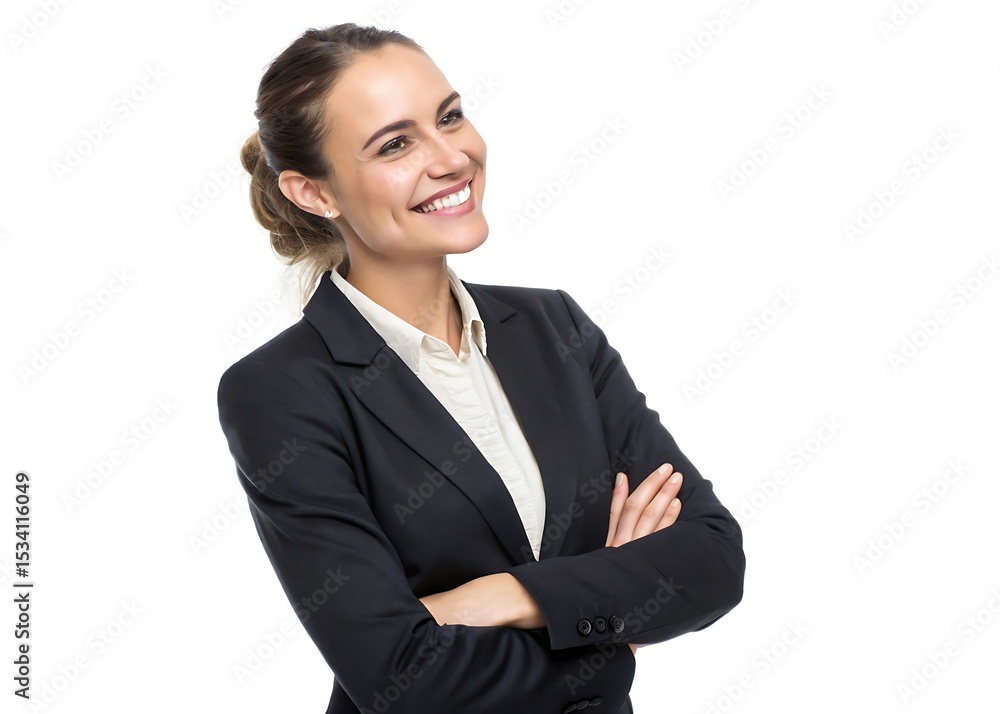 Portrait of a beautiful young businesswoman with blonde braid hair, smiling on face, isolated on white background Portrait of a beautiful young businesswoman with blonde braid hair, smiling on face, isolated on white background