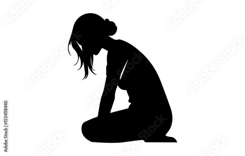 Silhouette of Very sad lady sitting alone on white background, Depressed young woman sitting, sitting girl vector 