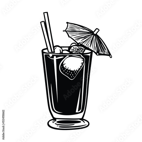 Refreshing Summer Drink Vector with Fruit and Umbrella