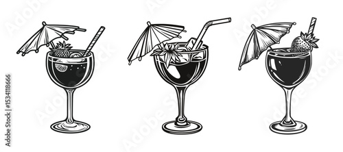 Refreshing Summer Drink Vector with Fruit and Umbrella