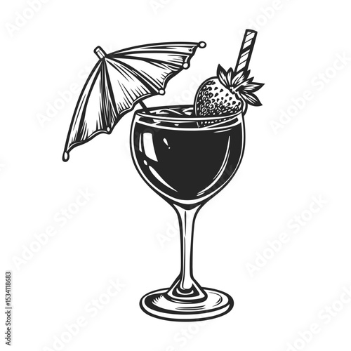 Refreshing Summer Drink Vector with Fruit and Umbrella