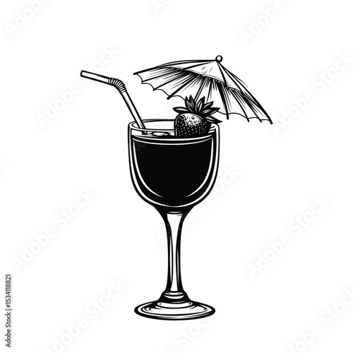 Refreshing Summer Drink Vector with Fruit and Umbrella