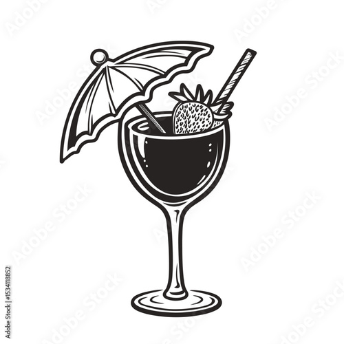Refreshing Summer Drink Vector with Fruit and Umbrella