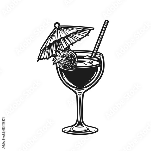 Refreshing Summer Drink Vector with Fruit and Umbrella