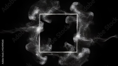 Silver Square Frame Centered with Animated Flowing Particles in Black Background