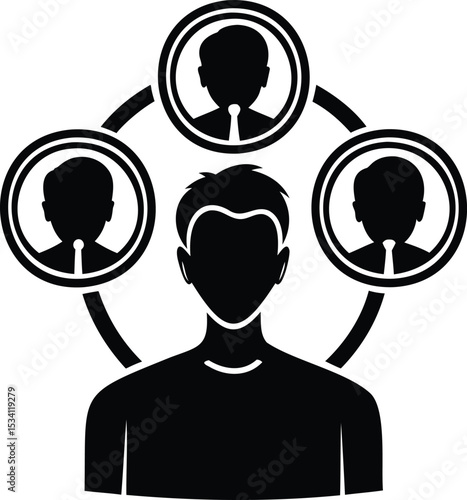 Business network icon – vector silhouette of user connecting with team members or colleagues