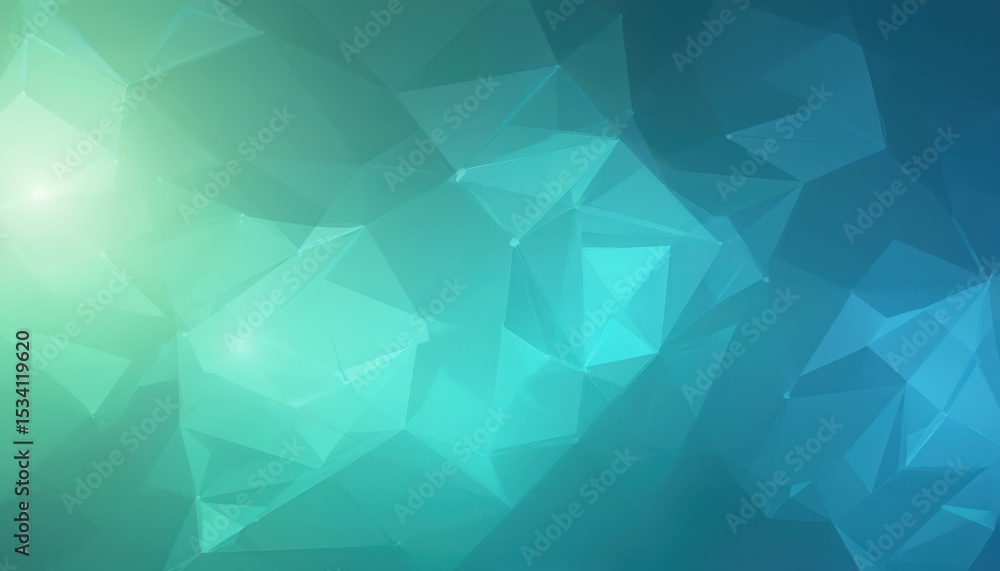 Obraz premium Abstract geometric illustration featuring blue, green gradient colors. Dynamic design with lines, triangle shapes. Perfect for tech, digital art, business, network backgrounds. Ideal for modern