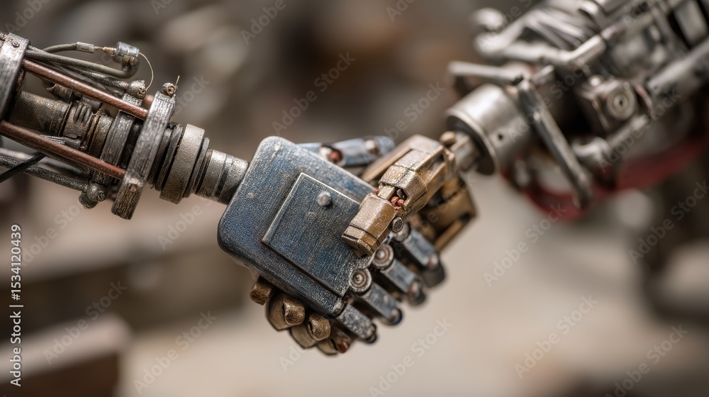 Symbolic handshake between metalworker and robot Symbolic handshake between metalworker and robot