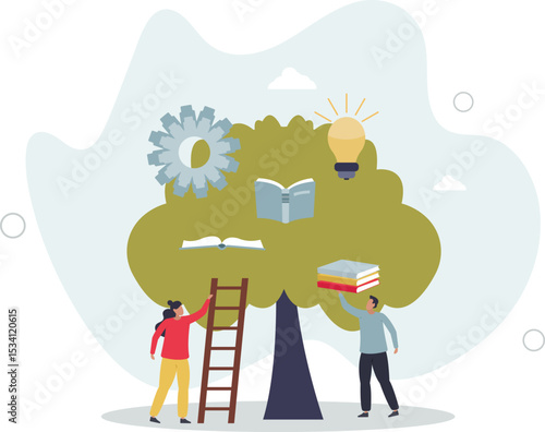 Education and access to resources and book literature.Library as growing knowledge tree for learning, training and personal development. character life .
