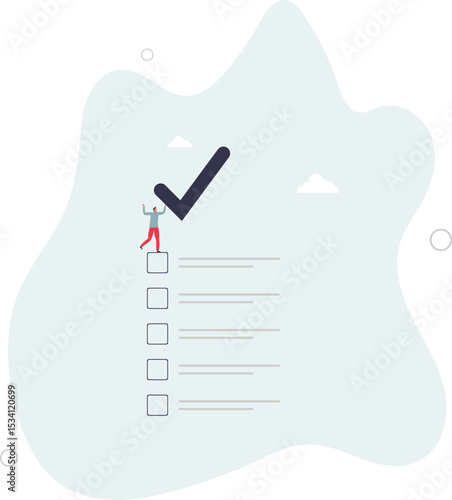 Checklist for completed tasks, project checkbox or achievement list and approval document concept. character life