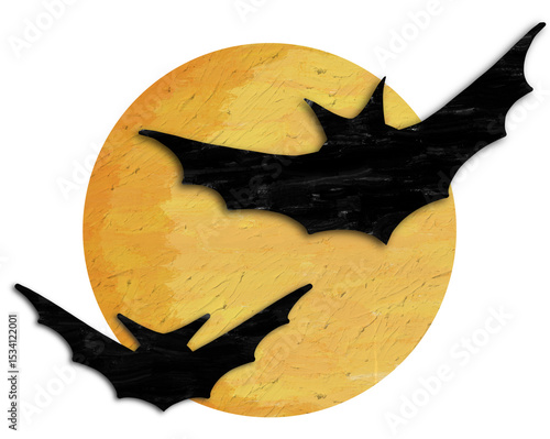 Flying Bats in Front of Full Moon – Halloween Illustration
