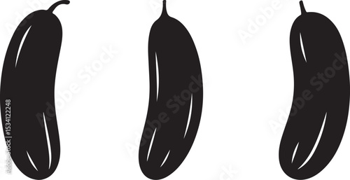 Three Black Silhouette Cucumbers Isolated on White