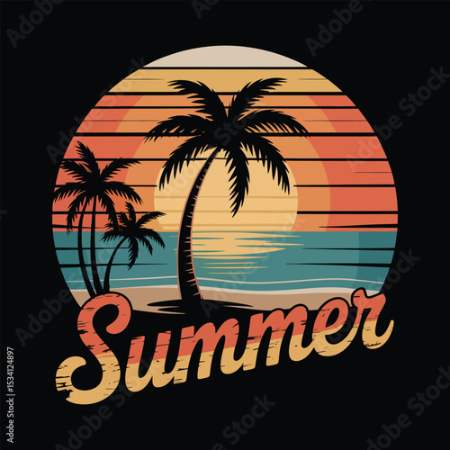 Wallpaper Mural Tropical island beach with palm trees at sunset, a perfect summer holiday poster design Torontodigital.ca