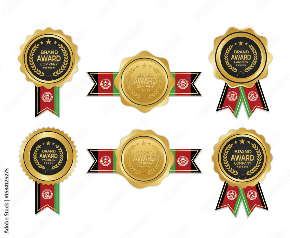 Golden award medal with Afghanistan flag ribbons for winners Golden award medal with Afghanistan flag ribbons for winners