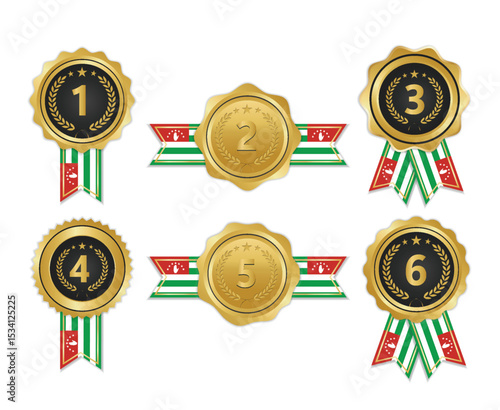 Golden award medal with abkhazia flag ribbons for winners
