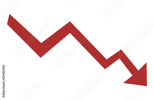 Red arrow going down stock icon on white background. Symbol of down arrow graph icon. financial market crash icon