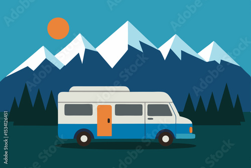 camper van parked by a mountain