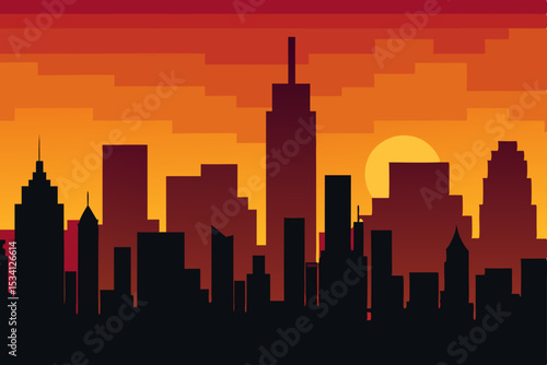 city skyline at sunset