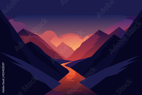 glowing valley between two mountain