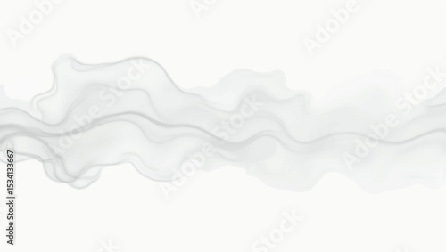 A soft, ethereal band of diffused light gray mist or smoke, gently undulating across a pure white background. The form is organic and flowing, with subtle shifts in opacity that create a delicate.
