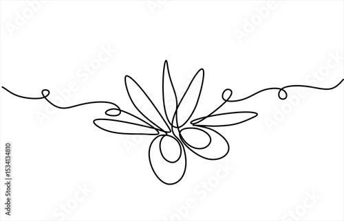 Continuous line olive branches in silhouette. Minimal style. Vector illustration. Hand drawn one line vector. Editable stroke