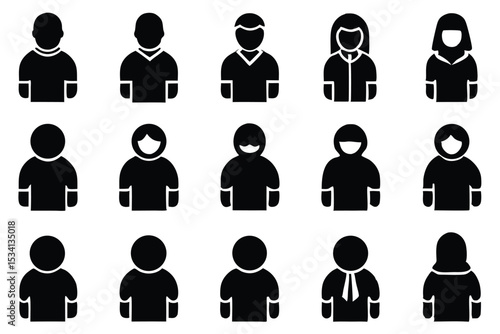 Collection of black and white avatar icons representing various professions and characters