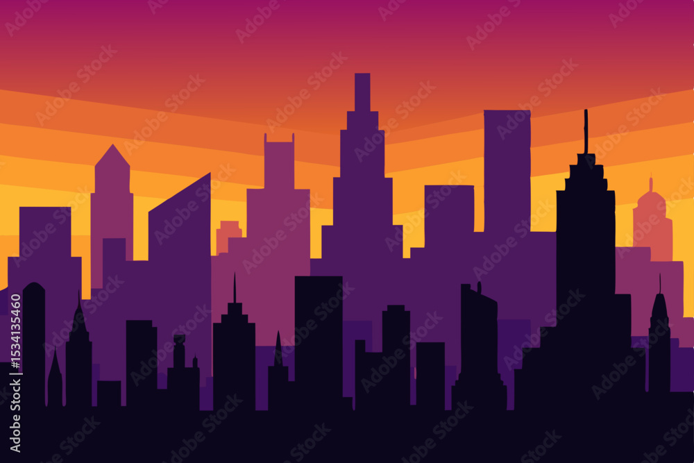 Fototapeta premium Los Angeles city skyline silhouette at sunset with urban skyscraper architecture