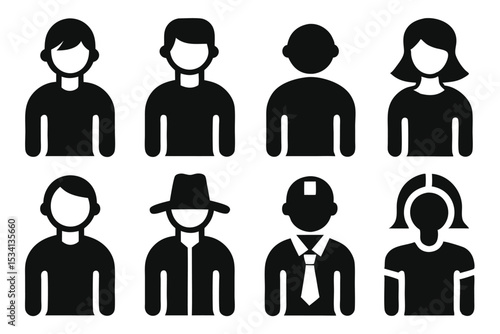 Simple black and white icon set of people and professions illustrations