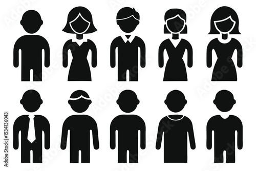 Vector illustration of black silhouetted people depicting diverse male and female figures