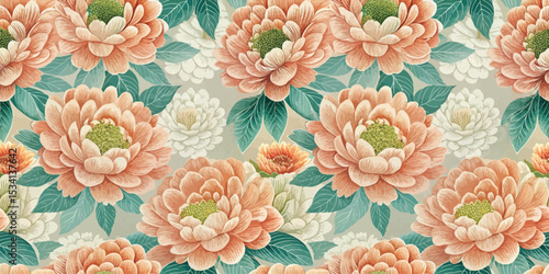 A beautifully detailed floral pattern featuring peach and white flowers.