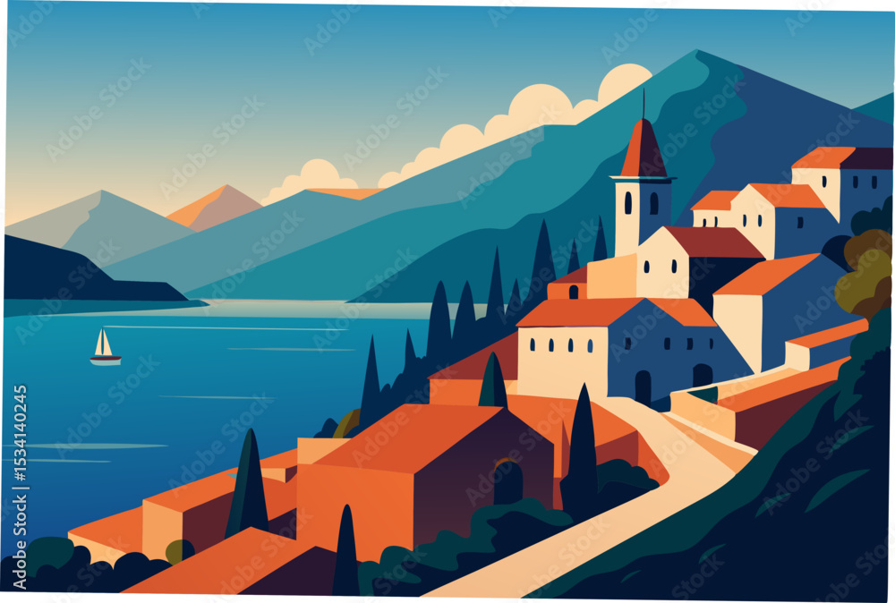 Naklejka premium vector illustration of old town
