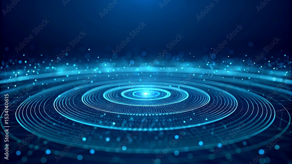 Fototapeta premium Blue technology background with circles and glowing particles
