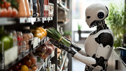 Robot Selecting Asparagus in a Grocery Store Aisle