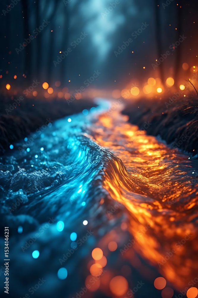 Fototapeta premium Fantasy river flowing through enchanted forest landscape art