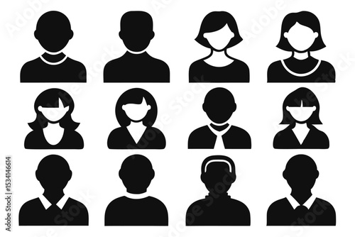 Silhouetted icons representing diverse individuals perfect for profiles or user interface elements