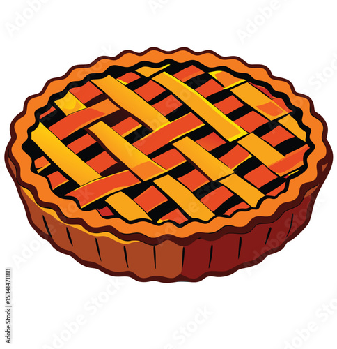 America's most popular apple pie.  Whole homemade fruit pie. Vector color realistic illustration. Pie Icon on Transparent Background.