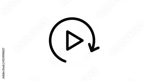 Minimalist play button icon with a circular arrow, symbolizing video replay and user interaction