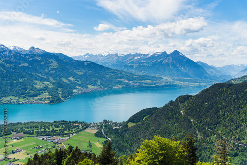 Stunning Swiss Landscape from Harder Kulm Viewpoint with Turquoise Lake Thun
