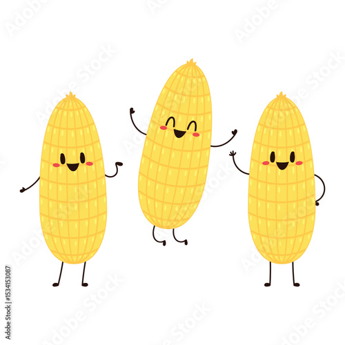 Corn cartoon vector. Cute vegetable vector character isolated on white. Corn mascot.