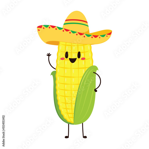 Corn cartoon vector. Cute vegetable vector character isolated on white. Corn mascot.