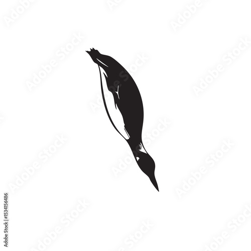 Elegant Black and White Bird Illustration Diving Duck Silhouette