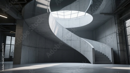Spiral Staircase in Modern Concrete Interior