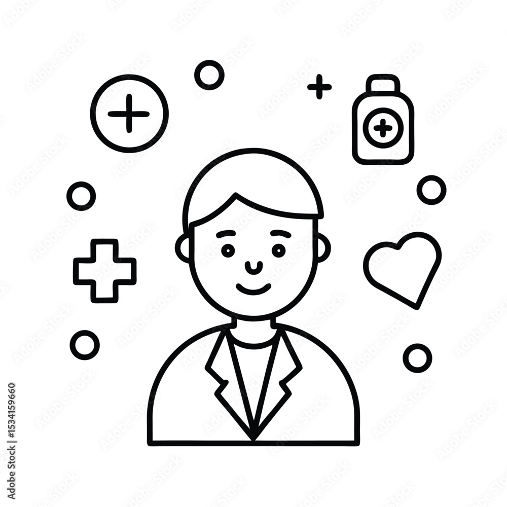 Doctor Surrounded by Digital Health Icons Doctor Surrounded by Digital Health Icons